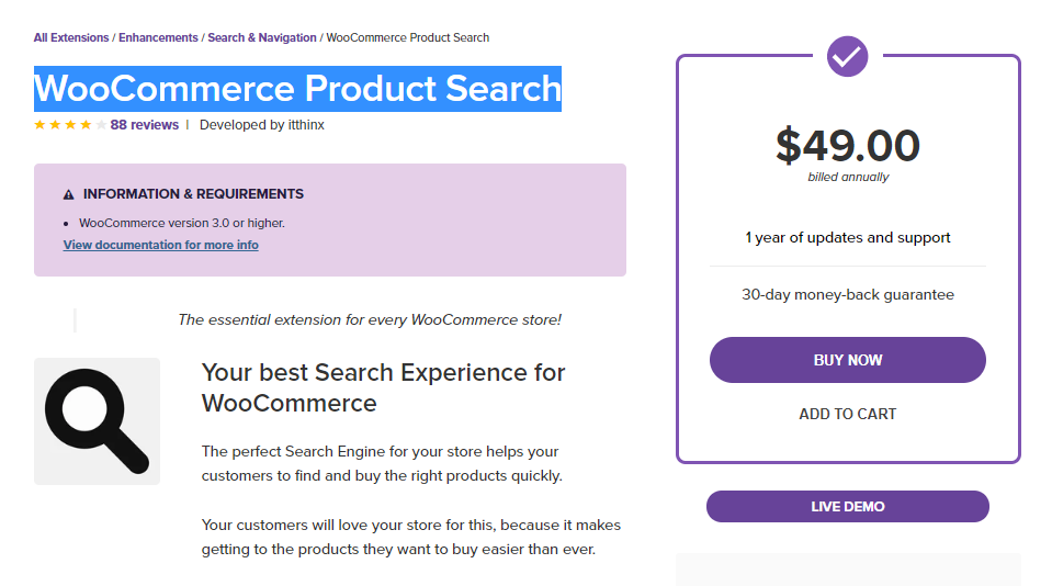 WooCommerce Product Search wordpress plugin